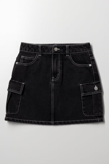 Cargo Denim Skirt Black