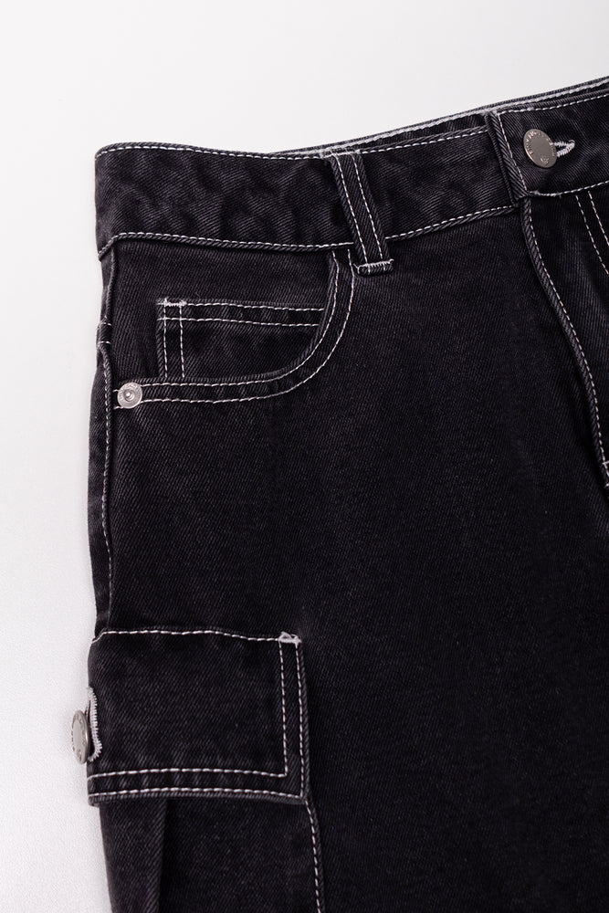 Cargo Denim Skirt Black (1)