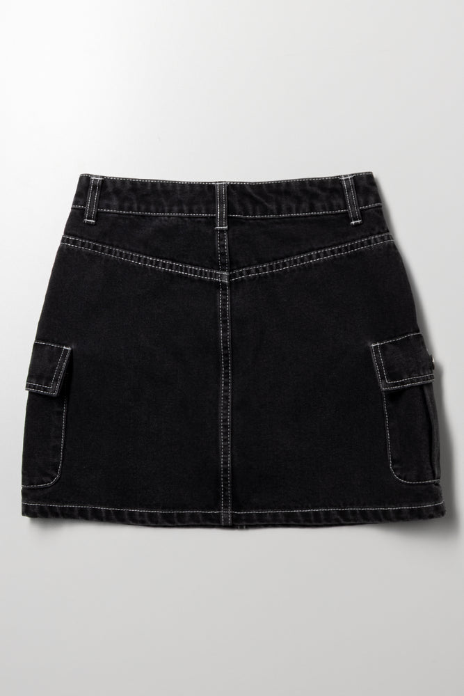 Cargo Denim Skirt Black (2)