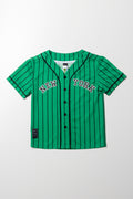 Baseball Stripe Button Through T-Shirt Green