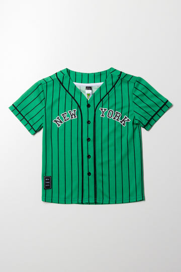 Baseball Stripe Button Through T-Shirt Green