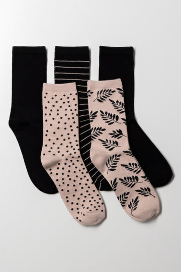 5 Pack Crew Socks Black And Natural
