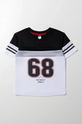 V-Neck Mesh Short SleeveT-Shirt White And Black