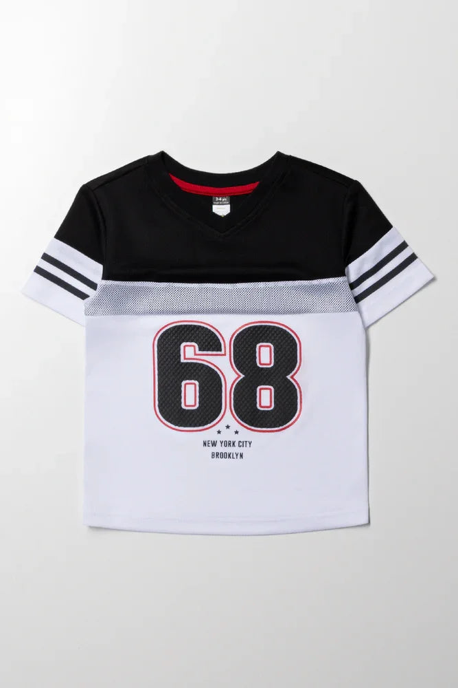 V-Neck Mesh Short SleeveT-Shirt White And Black