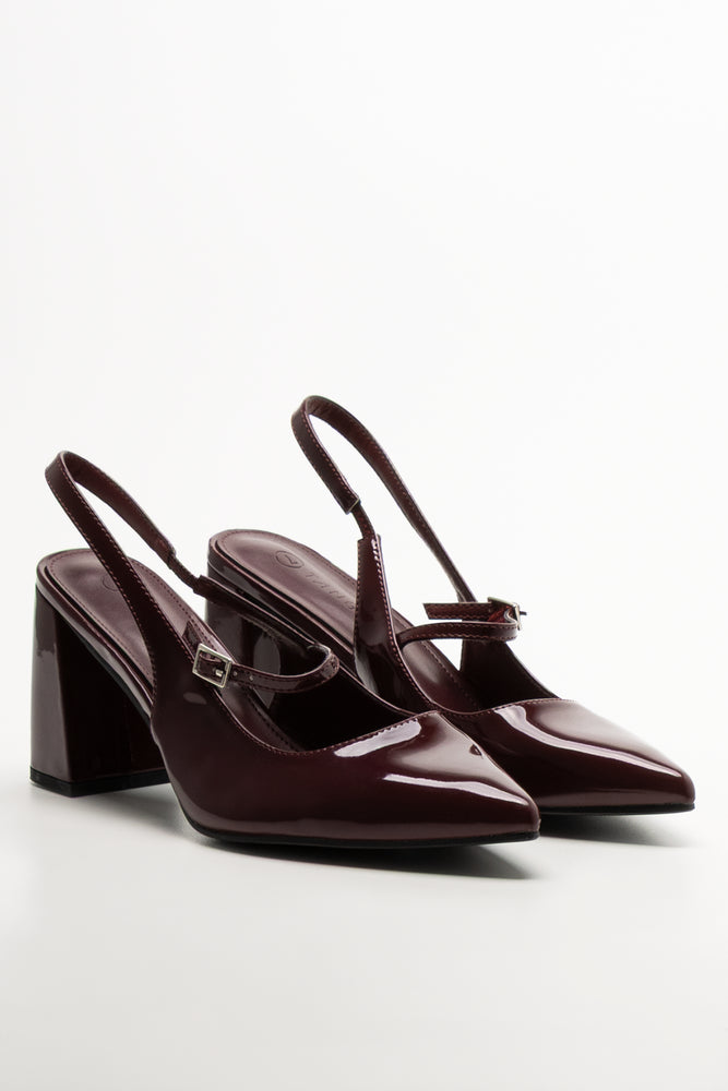 Sling Back Block Heel Burgundy