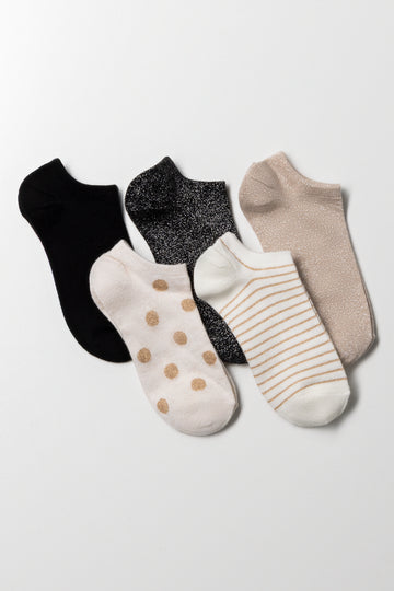 5 Pack Low Cut Socks Natural And Black