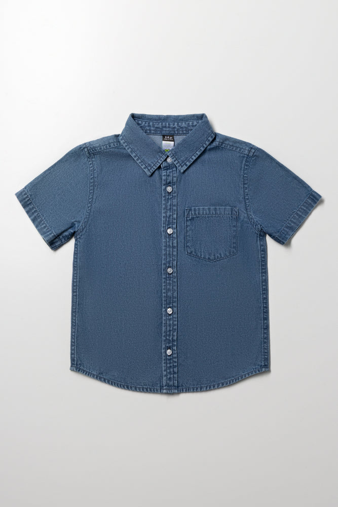 Short Sleeve Denim Shirt Blue