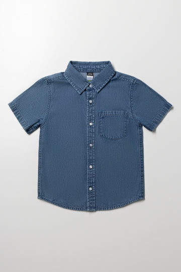 Short Sleeve Denim Shirt Blue