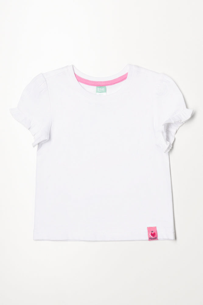 Frill Sleeve T-Shirt White