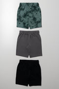 3 Pack Tie Dye Shorts Green, Dark Grey And Black (2)