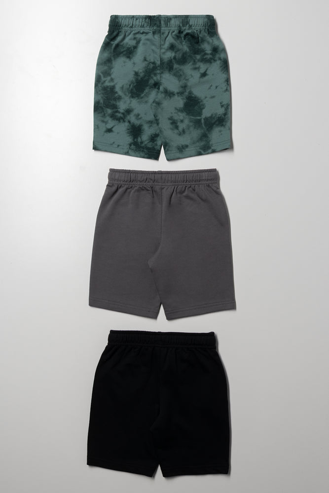 3 Pack Tie Dye Shorts Green, Dark Grey And Black (2)