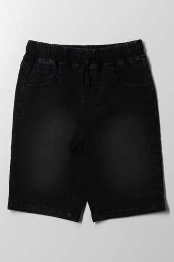 Basic Denim Pull On Shorts Black