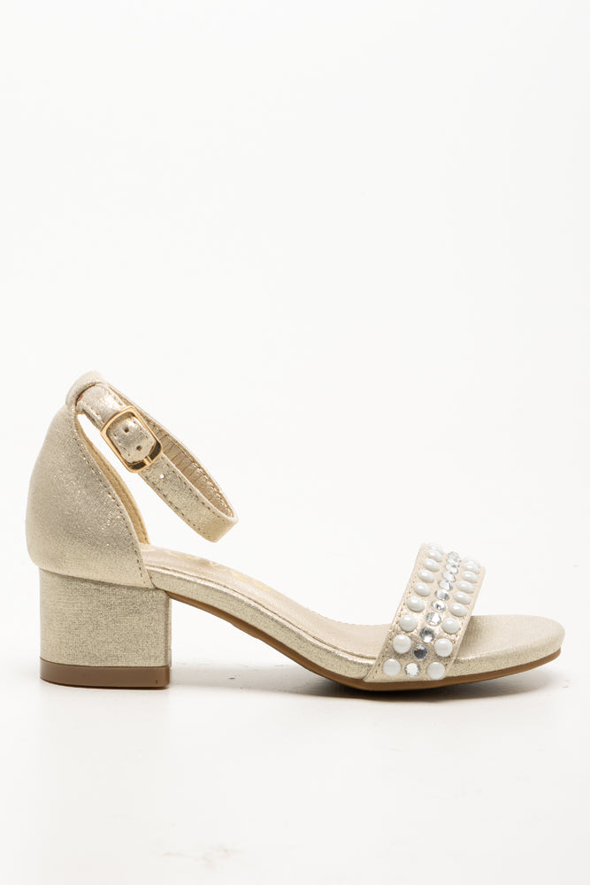 Embellished Block Heels Gold