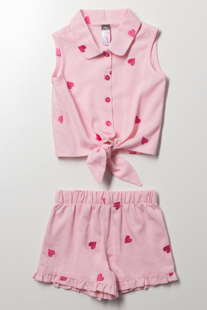 Linen Shorts Set Pink