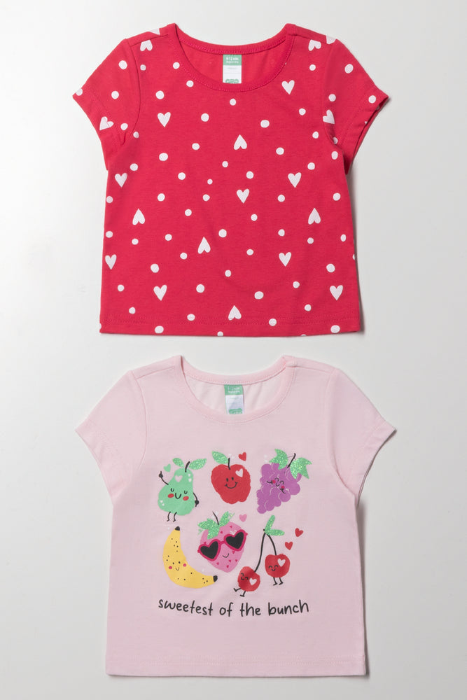 2 Pack Heart Short Sleeve T-Shirts Pink