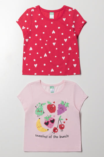 2 Pack Heart Short Sleeve T-Shirts Pink