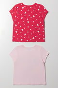 2 Pack Heart Short Sleeve T-Shirts Pink (2)
