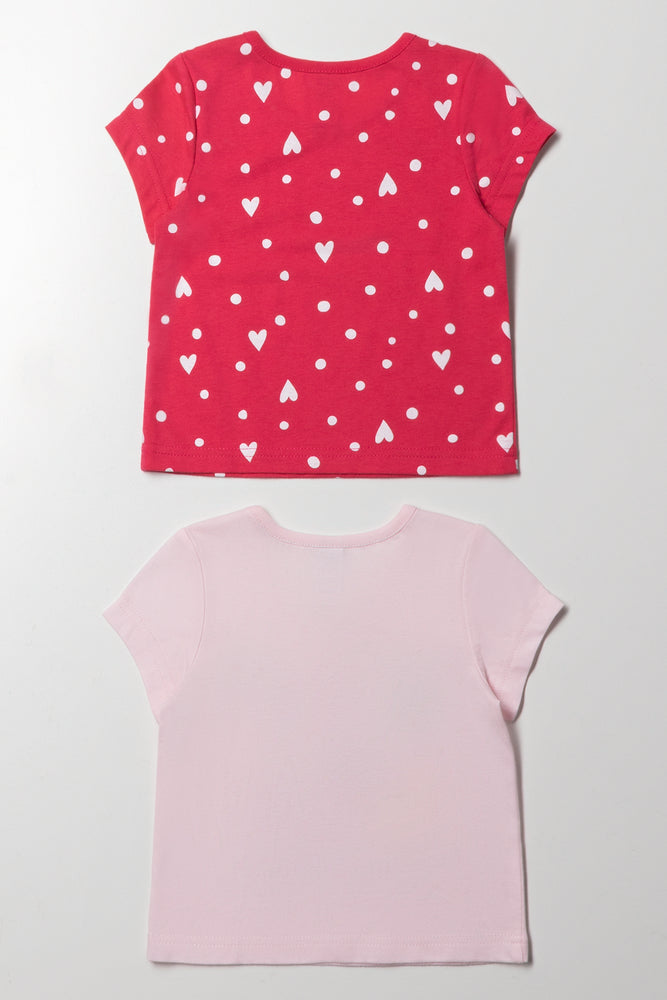 2 Pack Heart Short Sleeve T-Shirts Pink (2)