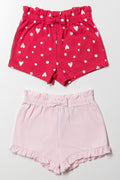 2 Pack Heart Shorts Pink