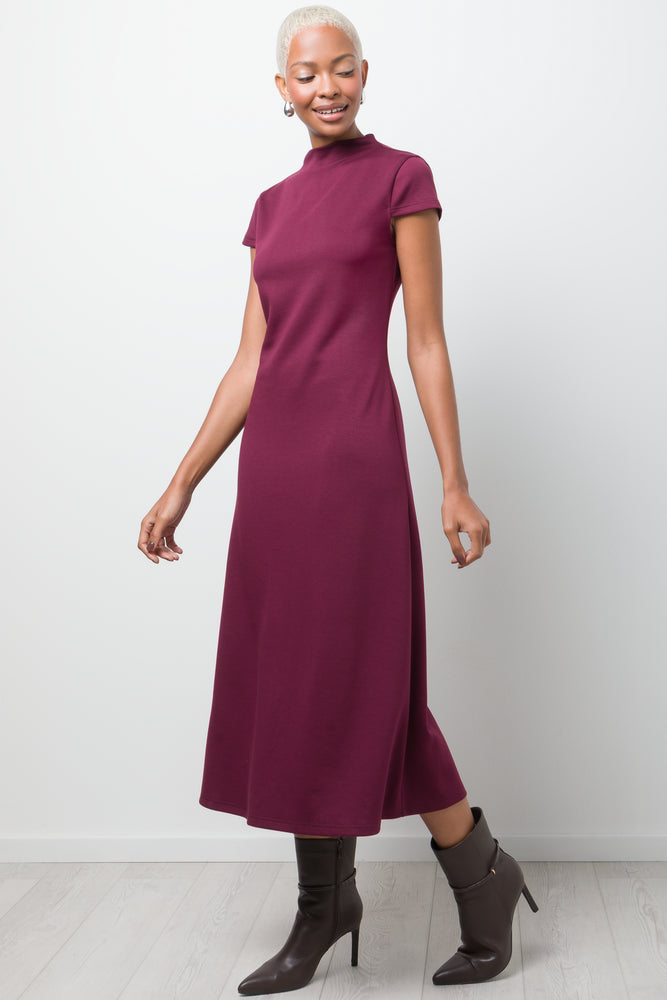 Fit and Flare Knit Dress Burgundy