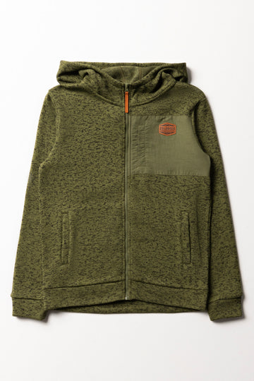 Patch Pocket Zip Through Hooded Jacket Green