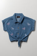Chambray Front Tie Shirt Blue