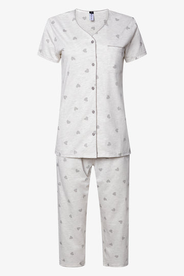 Button Through Capri Pyjamas  White