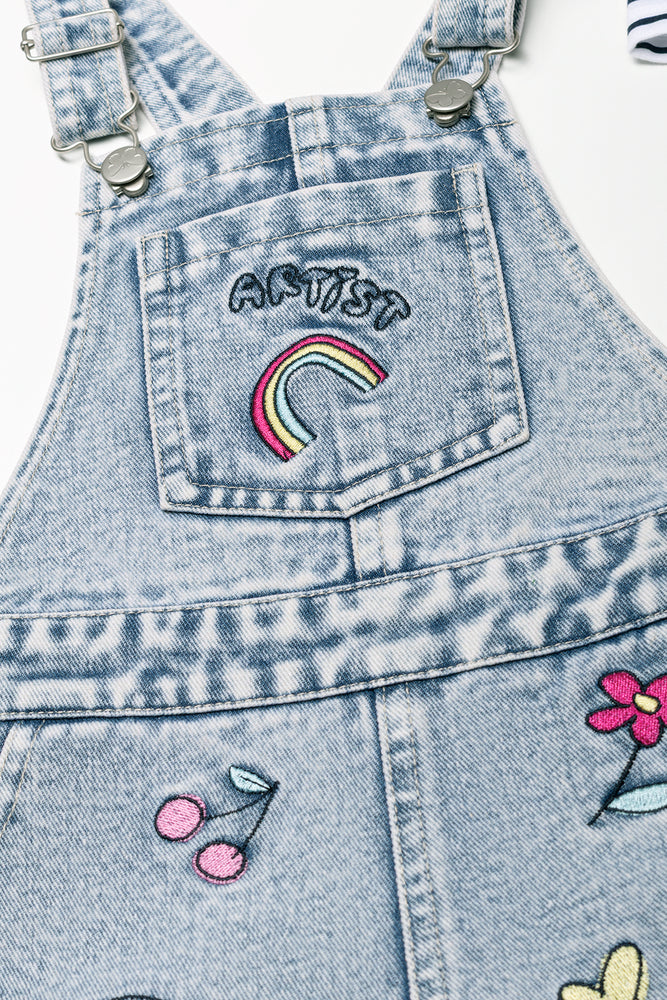 Embroidered Dungaree Light Blue