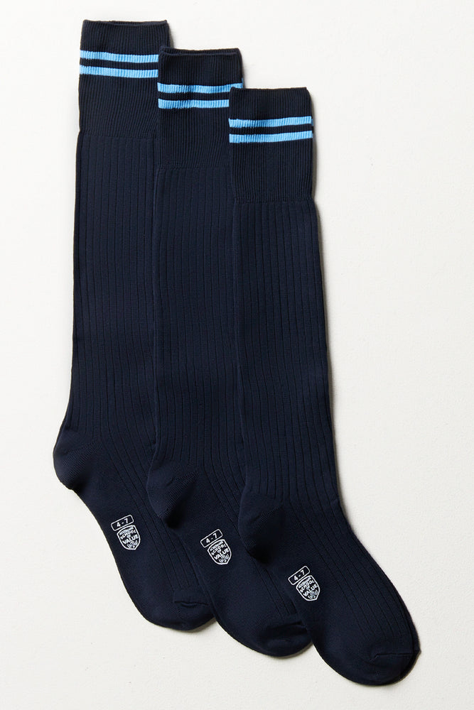 3 Pack Long Stripe Socks Navy