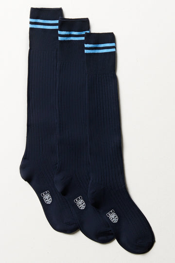 3 Pack Long Stripe Socks Navy