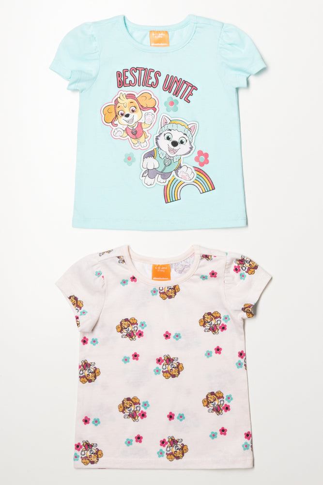 Paw Patrol 2 Pack Short Sleeve T-Shirts Light Blue And Natural