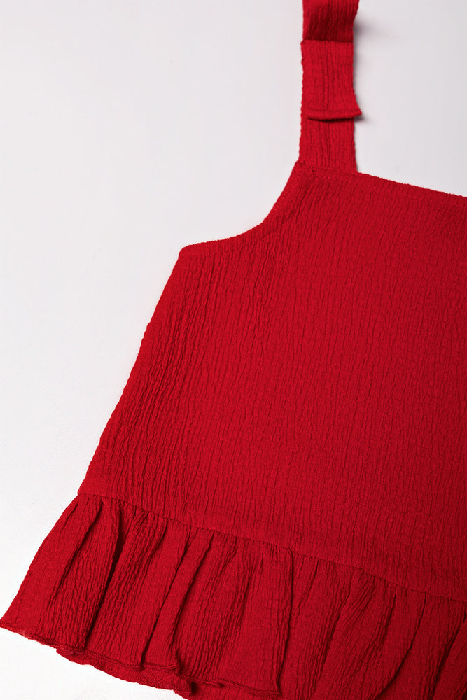 STRAPPY PEPLUM TEXTURED KNIT SET RED