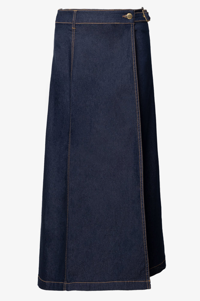 Denim Wrap Skirt Dark Blue