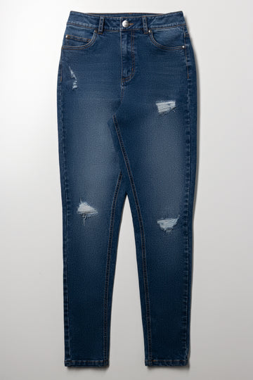 Rip And Repair Skinny Denim Jean Dark Blue