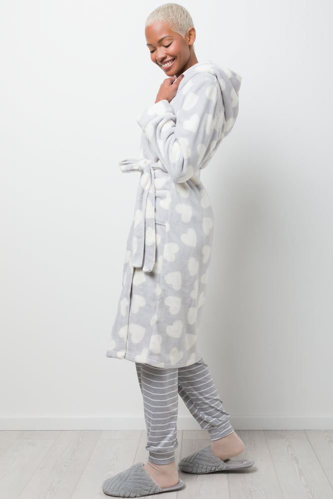 Heart Print Hooded Gown Grey