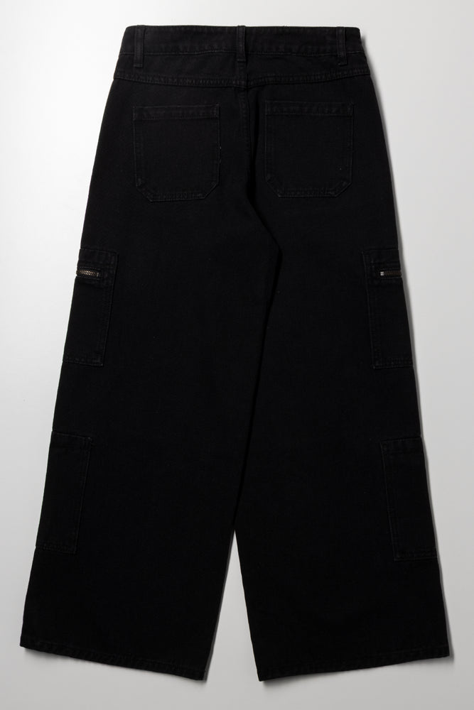 Multi Zip Cargo Denim Jeans Black (3)