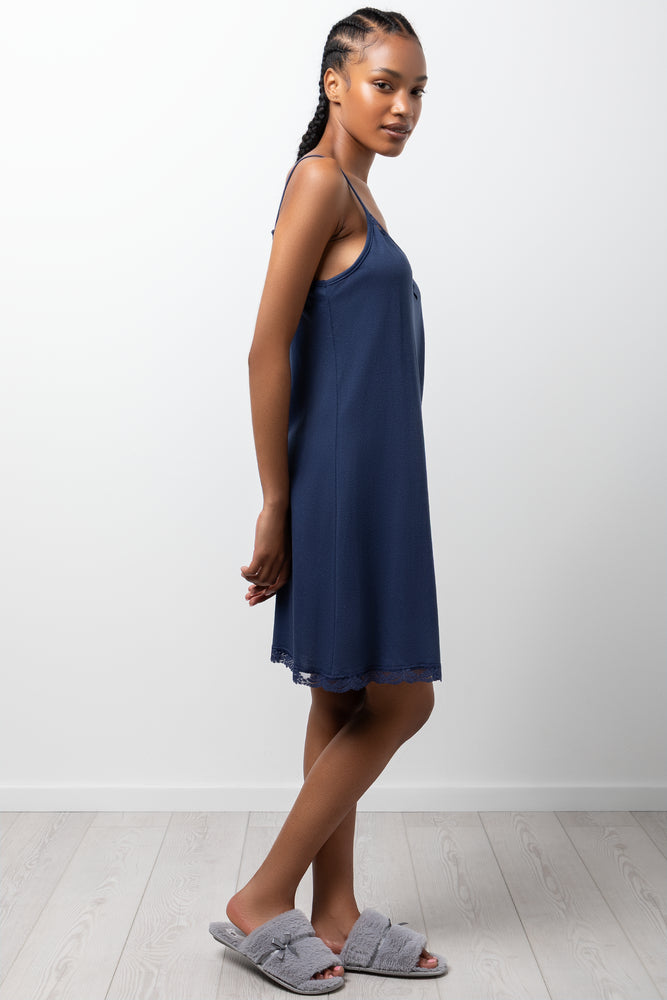 2 Pack Lace Trim Bow Chemises Blue