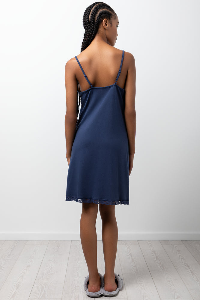 2 Pack Lace Trim Bow Chemises Blue (2)