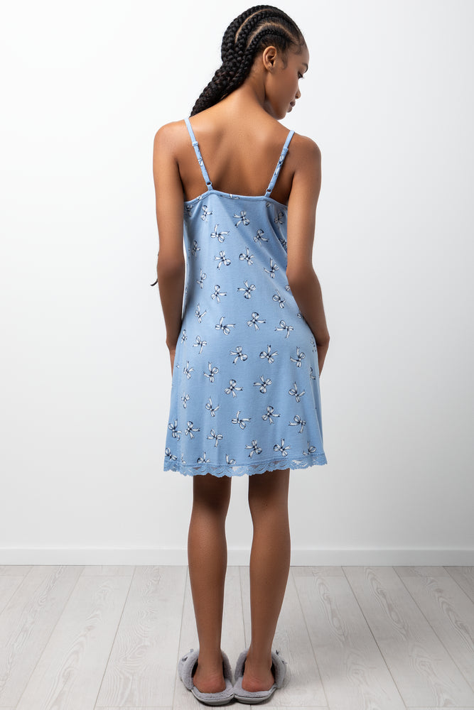 2 Pack Lace Trim Bow Chemises Blue (5)