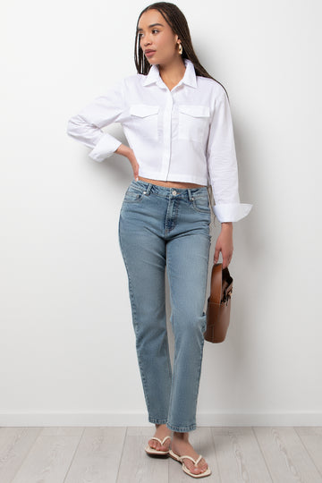 High Rise Slim Leg Denim Jeans Blue