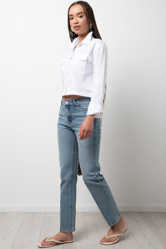 High Rise Slim Leg Denim Jeans Blue (2)