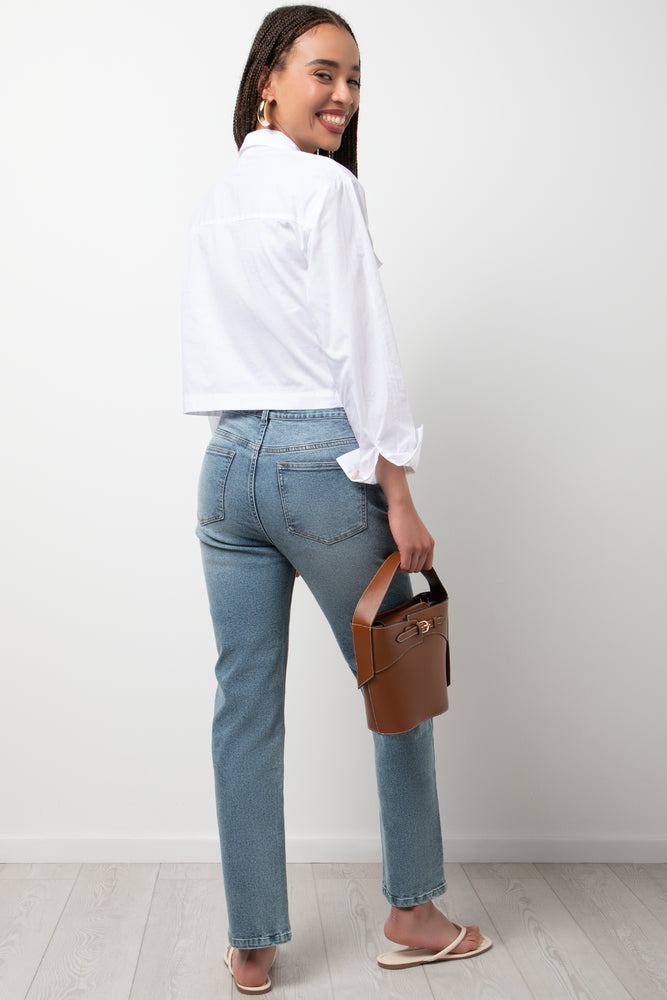 High Rise Slim Leg Denim Jeans Blue (3)