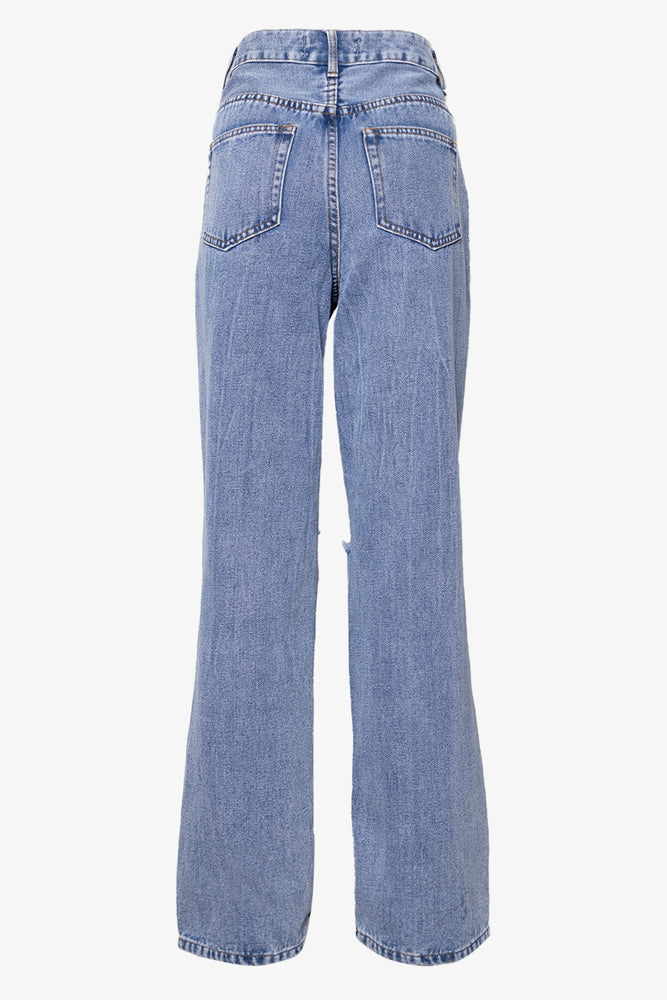 Ripped Straight Leg Denim Jeans Blue (1)