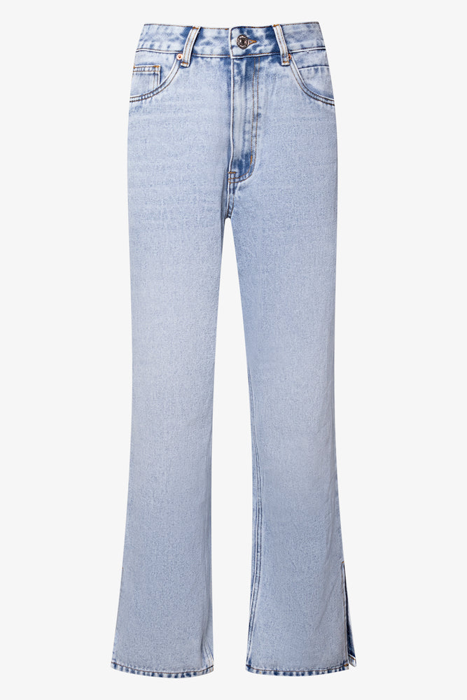 Straight Leg Denim Jean With Side Slit Light Blue