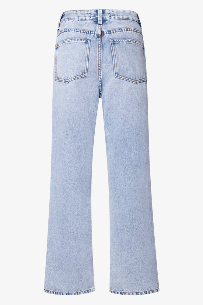Straight Leg Denim Jean With Side Slit Light Blue
