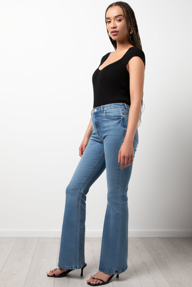 Flare Leg Denim Jeans Blue (2)