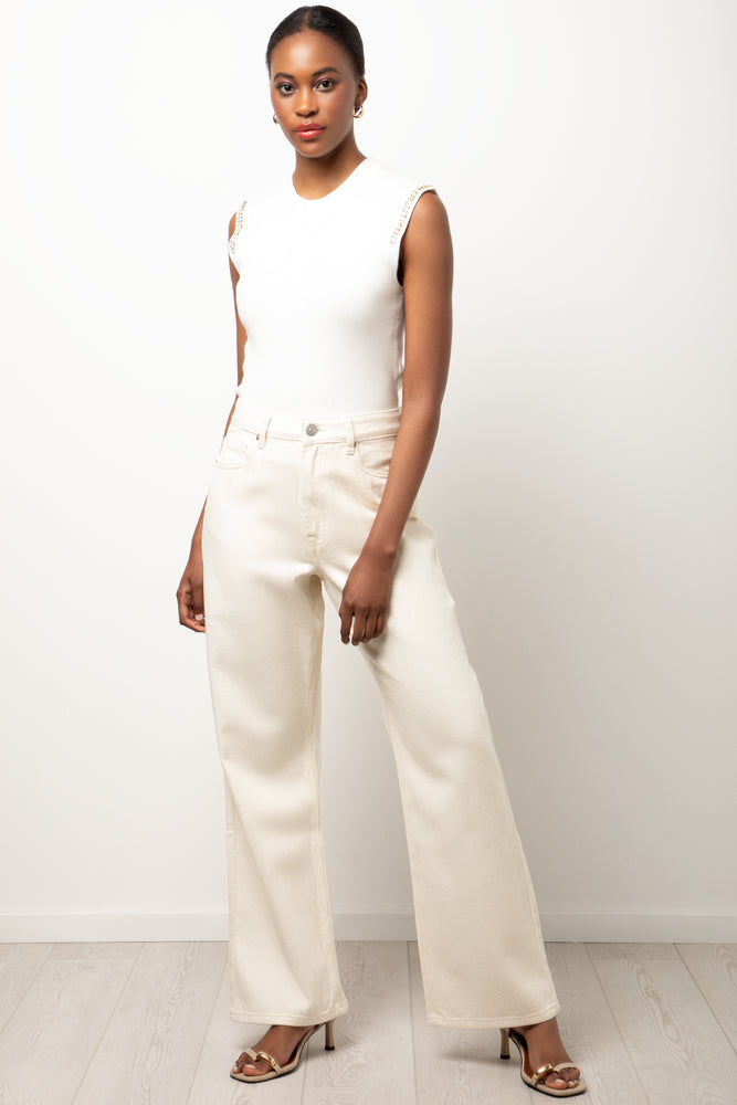 Straight Leg Denim Jeans Cream
