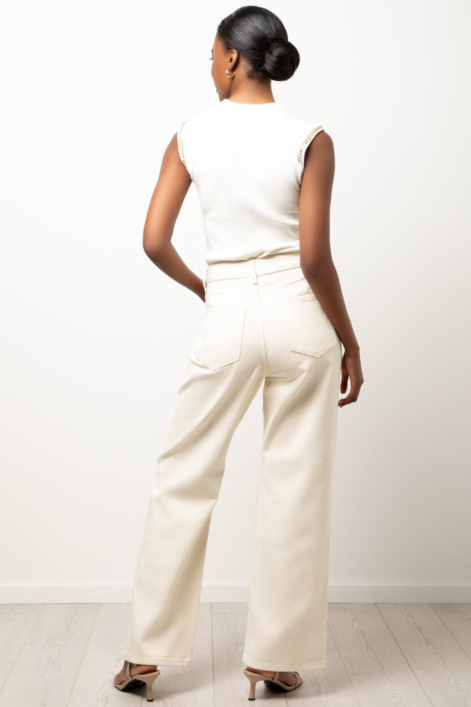 Straight Leg Denim Jeans Cream (3)