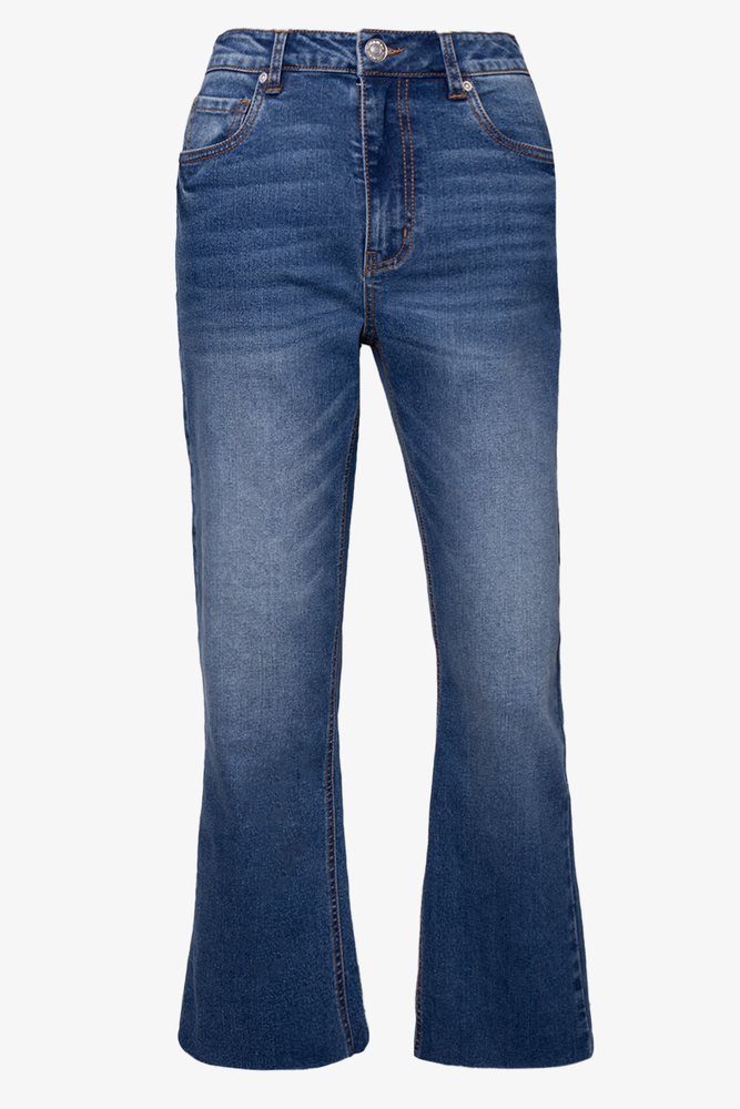 Cropped Flare Denim Jeans Blue