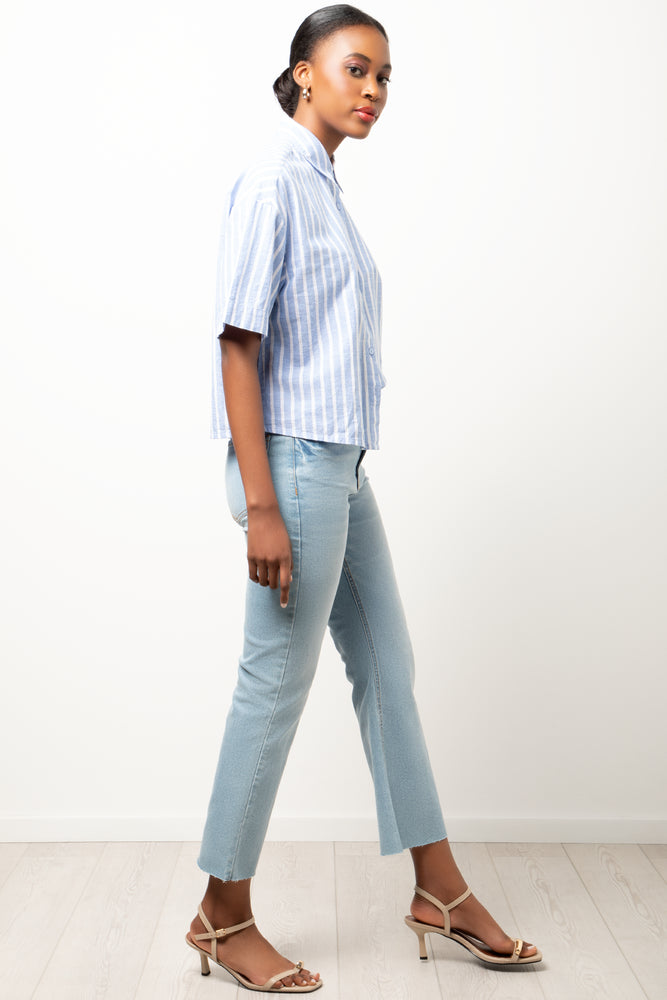 Cropped Flare Leg Denim Jeans Light Blue (2)